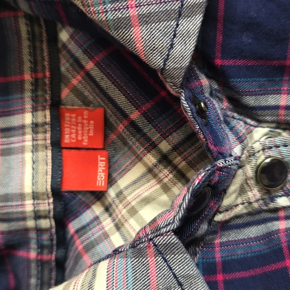 Esprit Western Cotton Blue Whit Pink Plaid Snap Button size M - Picture 2 of 14